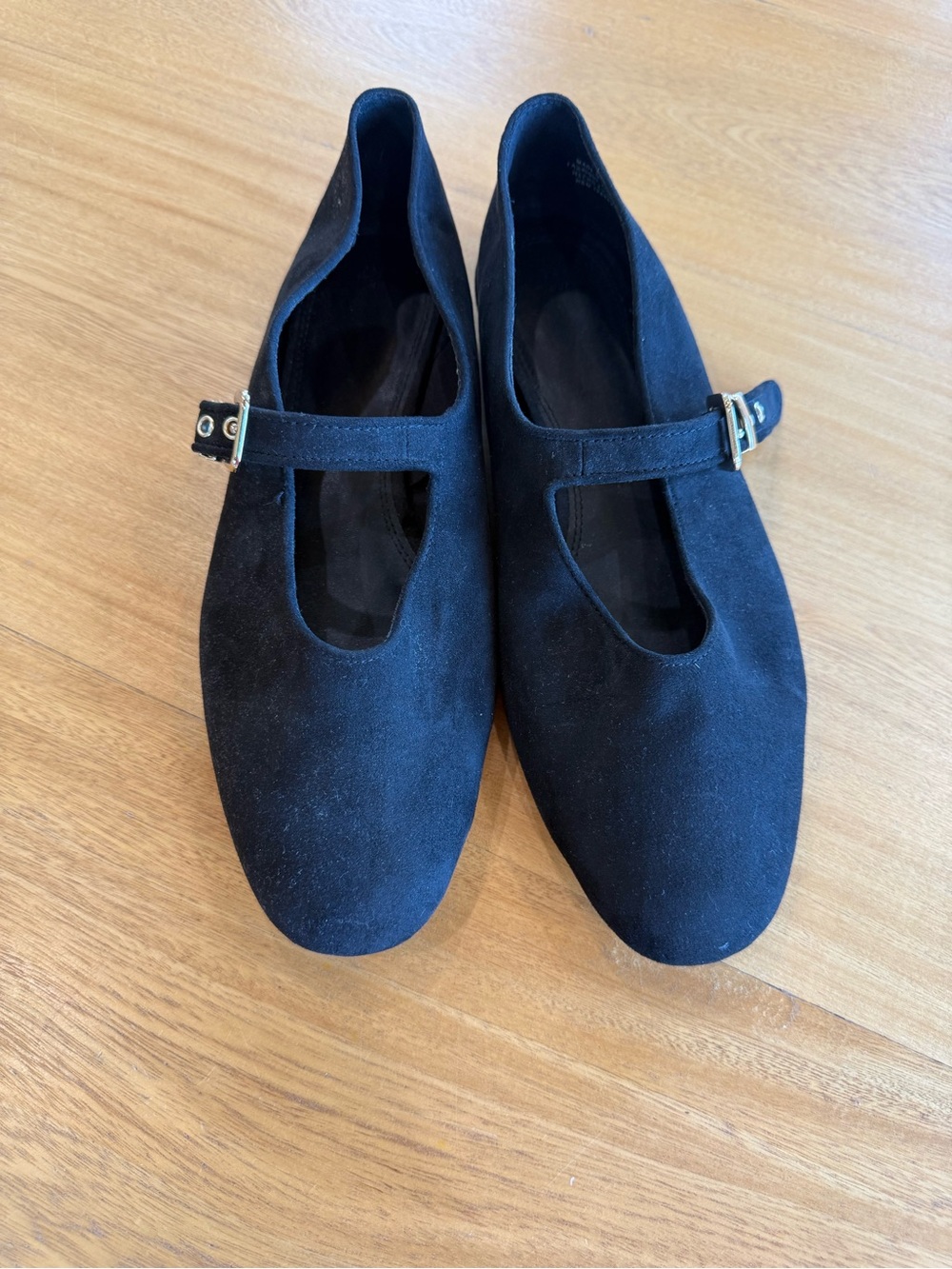 H&M Black Suede Mary Jane Flats with Buckle